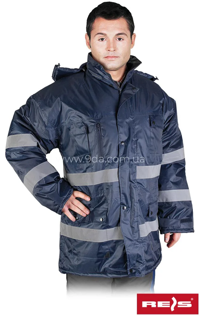 Куртка утеплена, 100% поліест+100%поліест, 160 г/м², світловідб. полоси, синя, Reis - 1